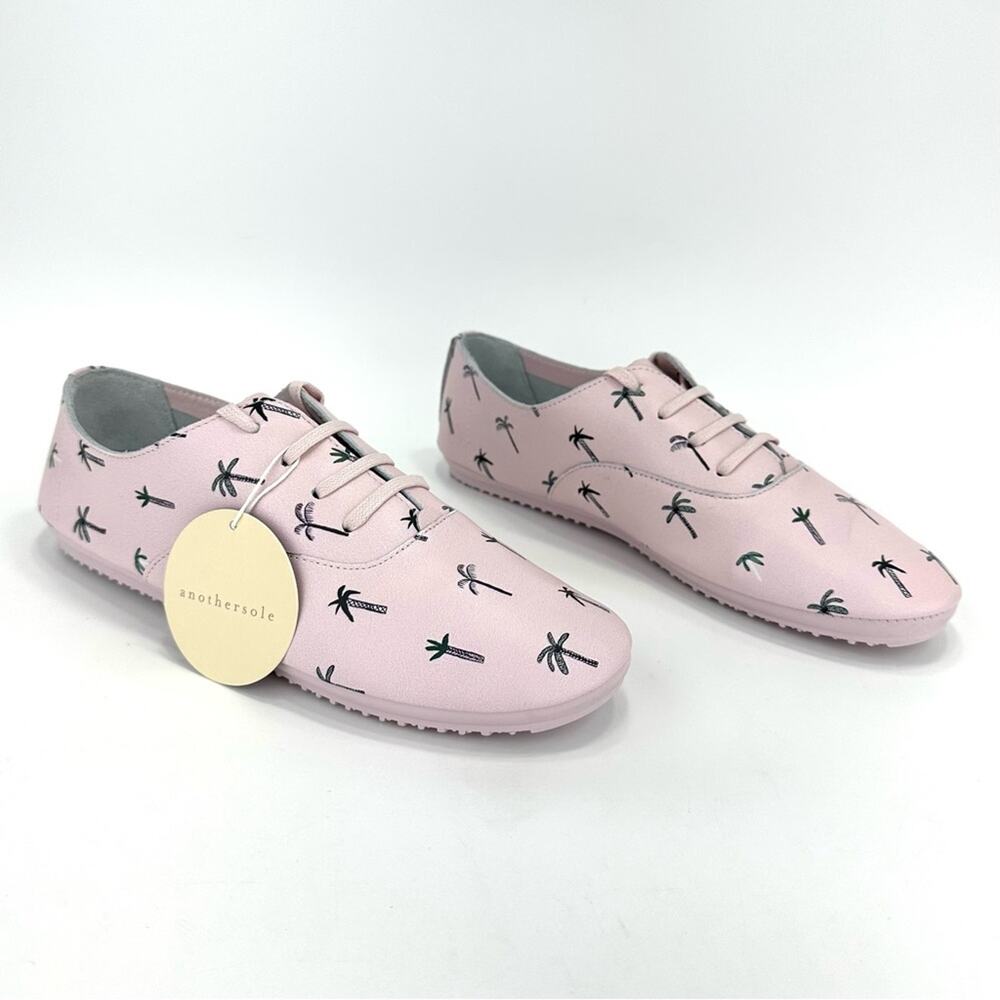 Anothersole Women Flats/Sneakers Sz 8 Pink Leather Palm Tree Print Cushioned New - Picture 4 of 15